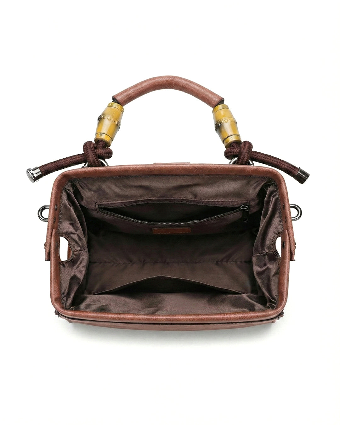 Embossed Floral Artisanal Bamboo Handle Luxury Satchel Bag