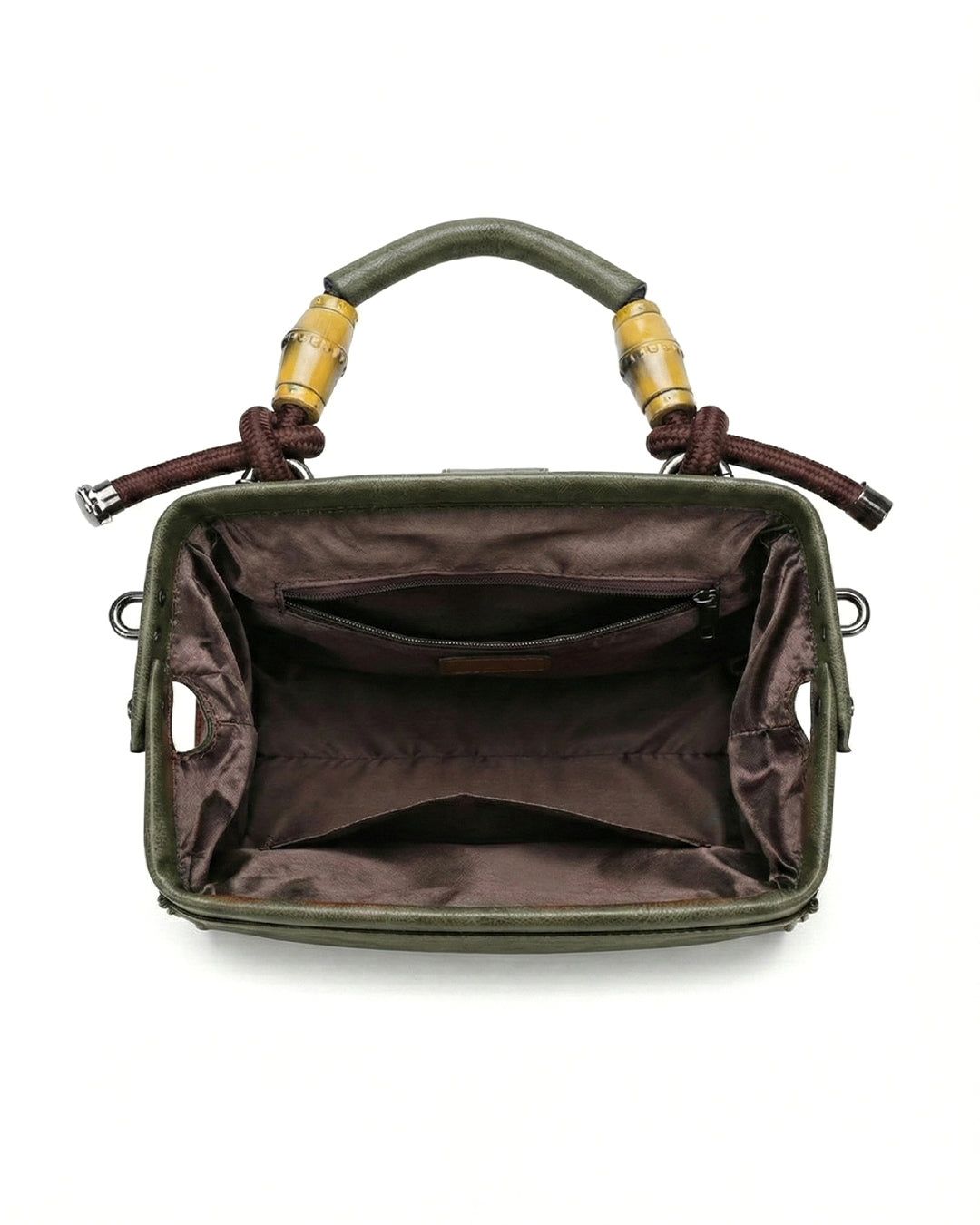 Embossed Floral Artisanal Bamboo Handle Luxury Satchel Bag