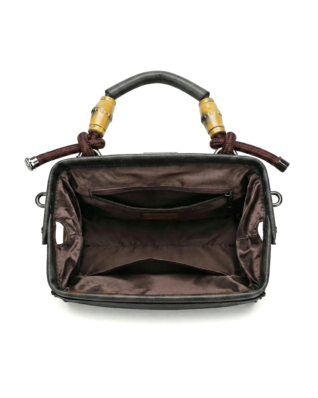 Embossed Floral Artisanal Bamboo Handle Luxury Satchel Bag