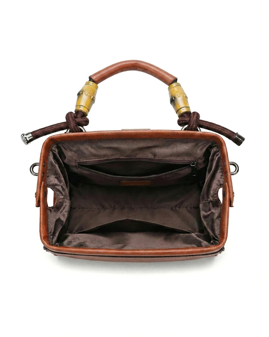 Embossed Floral Artisanal Bamboo Handle Luxury Satchel Bag