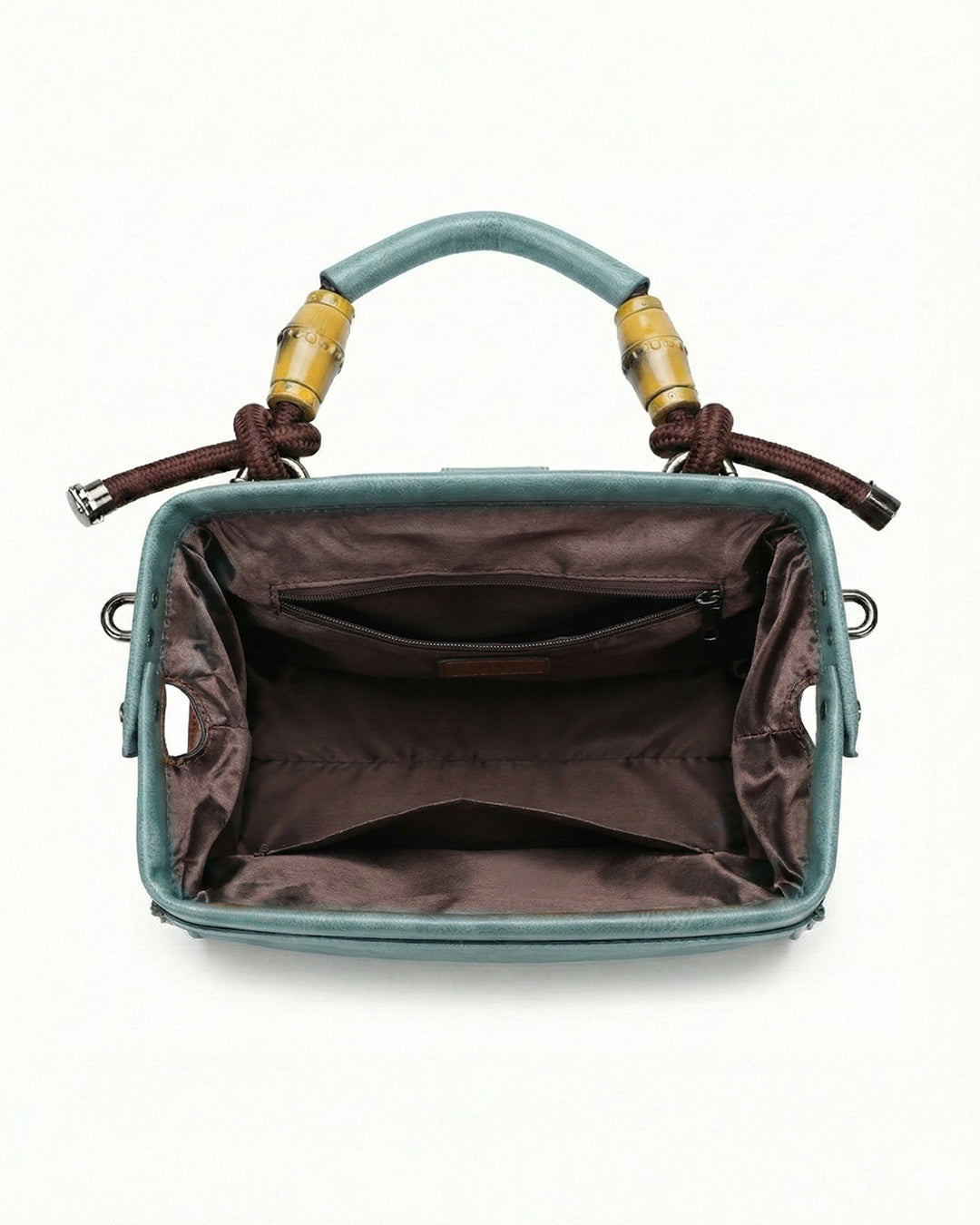 Embossed Floral Artisanal Bamboo Handle Luxury Satchel Bag
