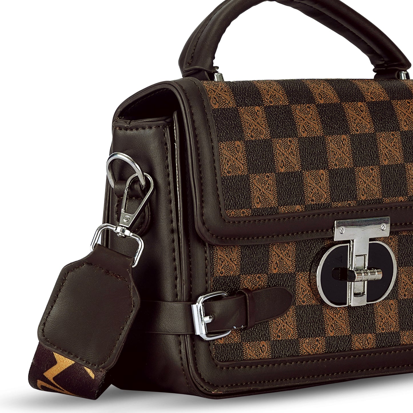 Brown Colourblocked Satchel Bag