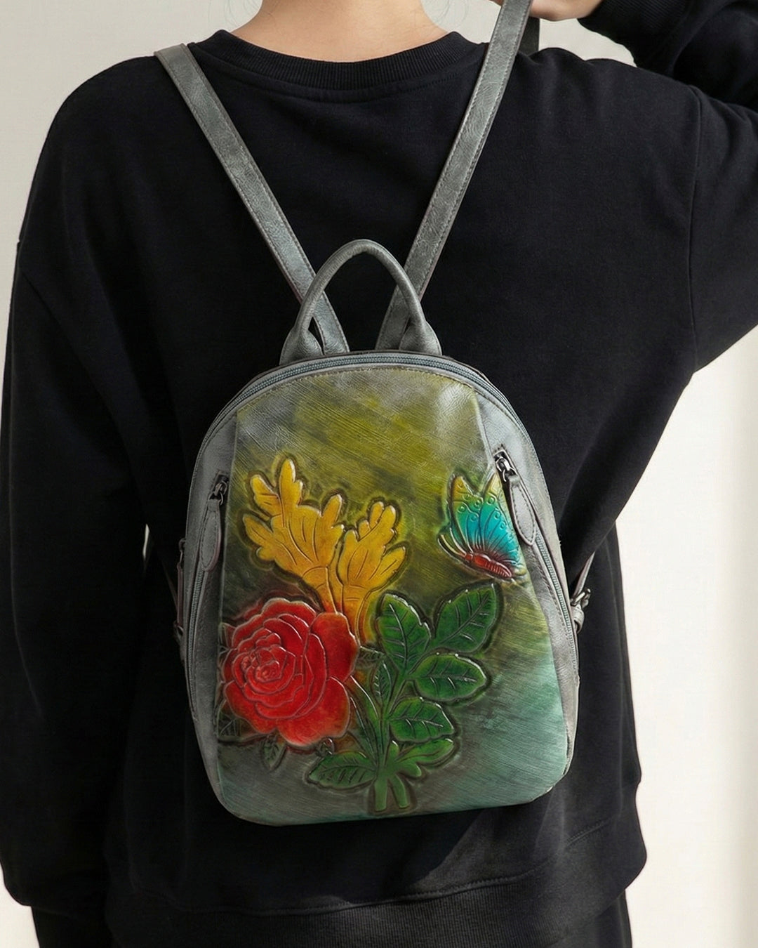 Embossed Rose Textured Luxury Backpack