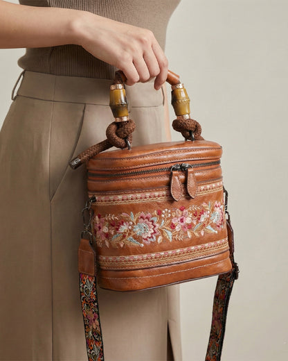 Luxe Floral Embroidered Bucket  Bag