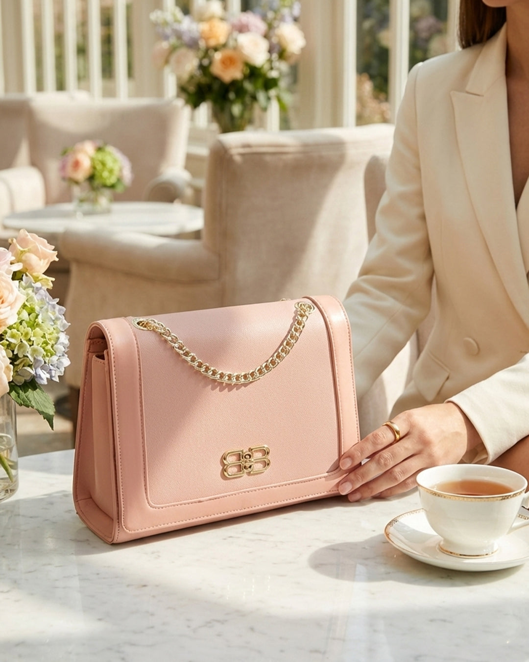 Refined Two-Texture Structured Flap Bag