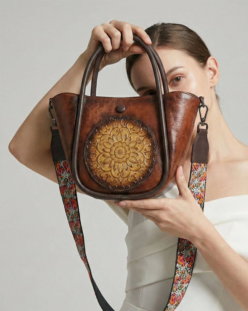 Artisanal Burnished Floral Medallion Bag