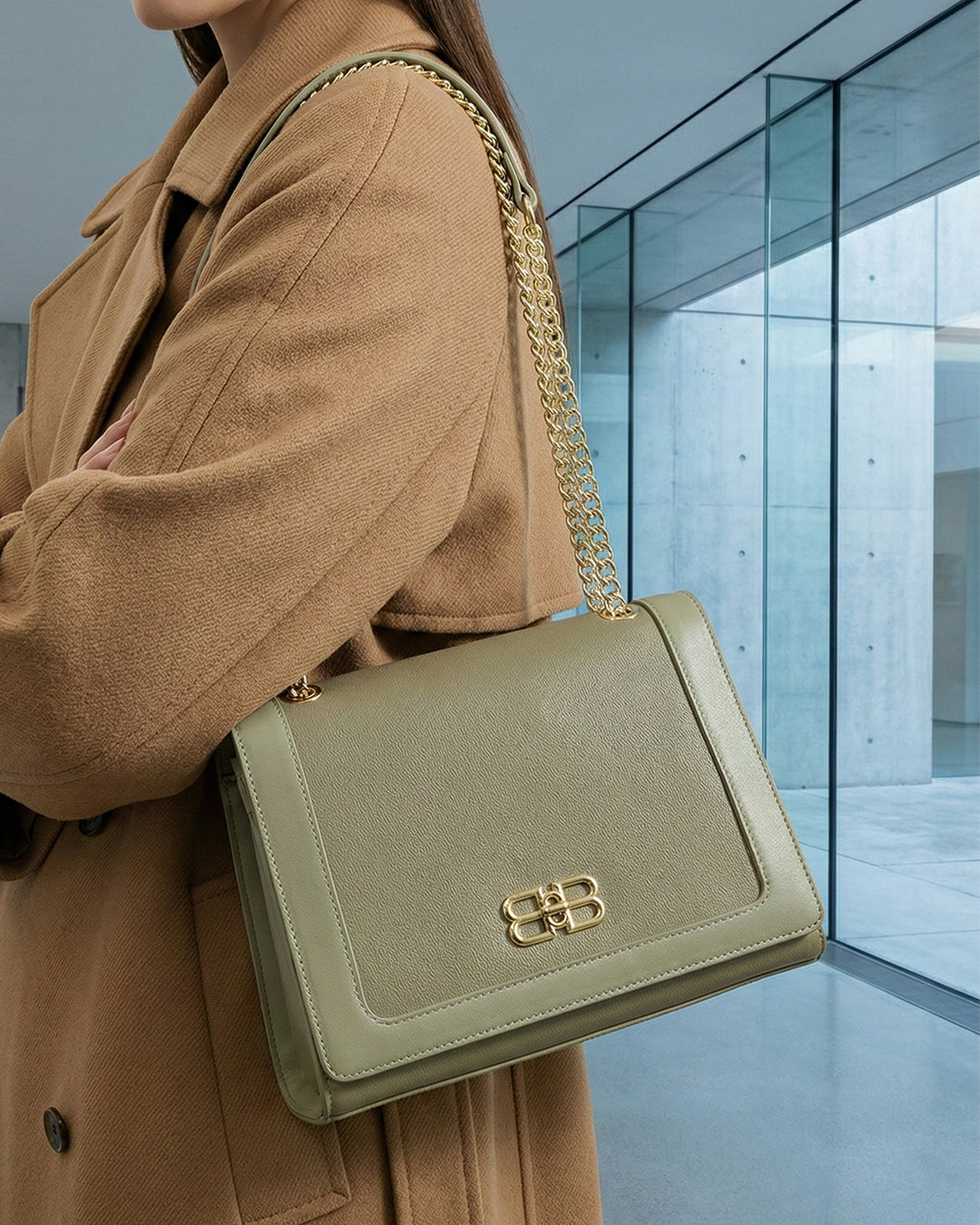 Refined Two-Texture Structured Flap Bag