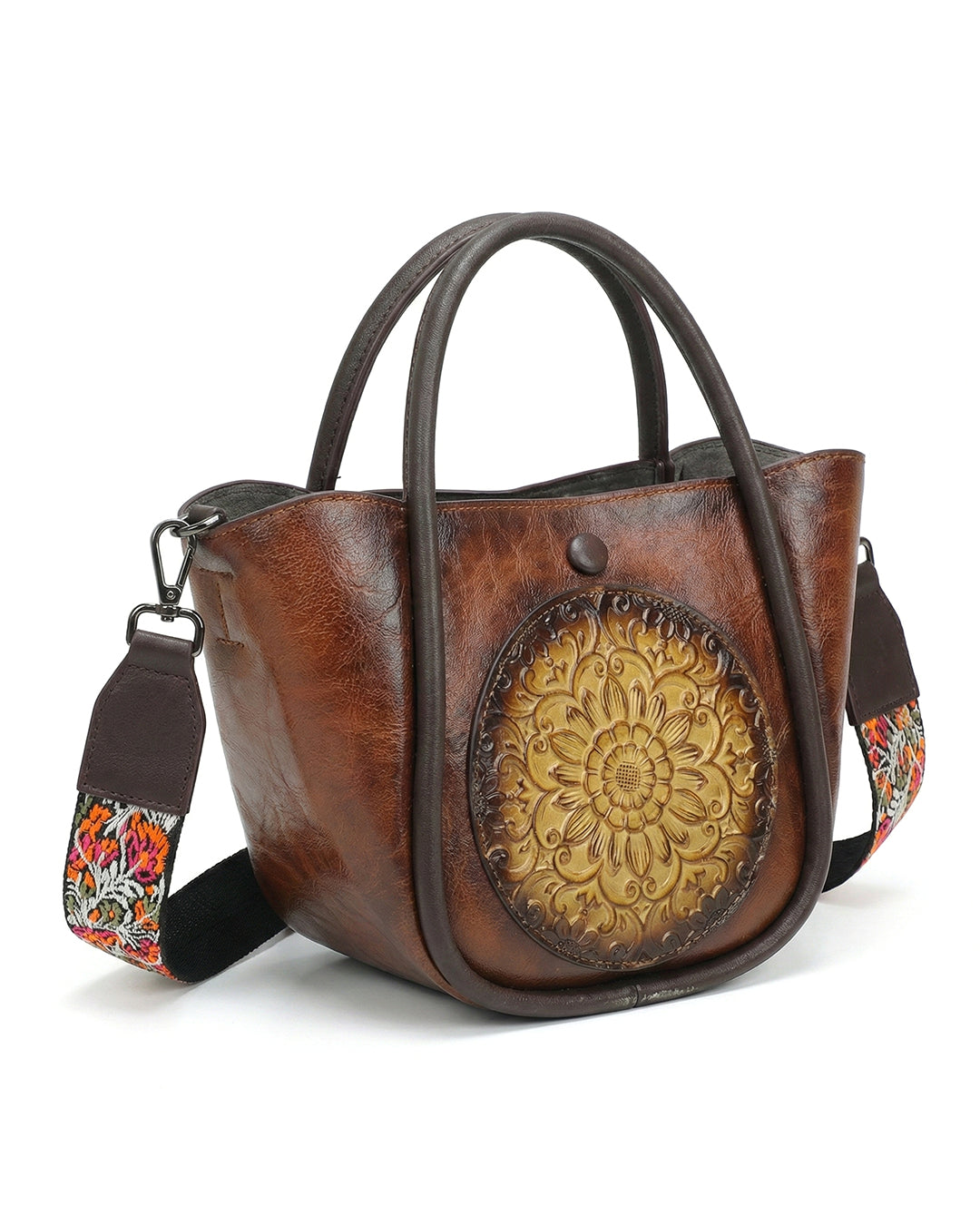 Artisanal Burnished Floral Medallion Bag