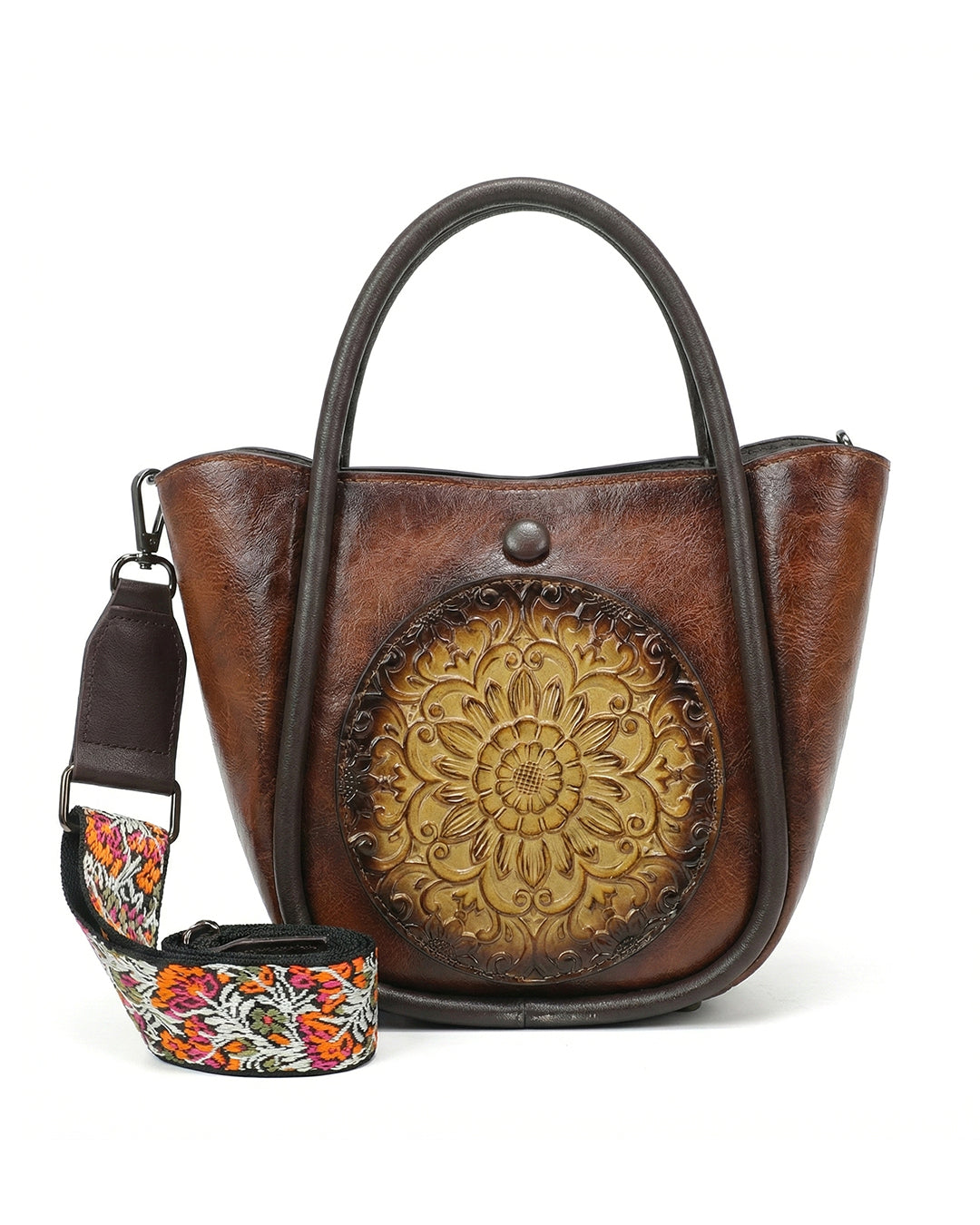 Artisanal Burnished Floral Medallion Bag