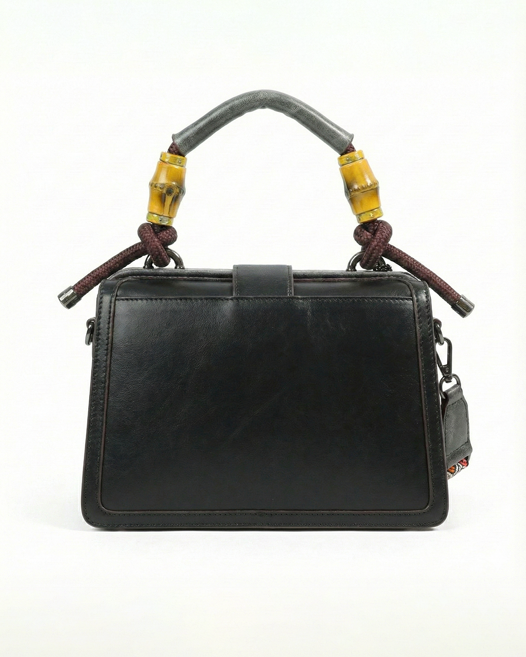 Embossed Floral Artisanal Bamboo Handle Luxury Satchel Bag