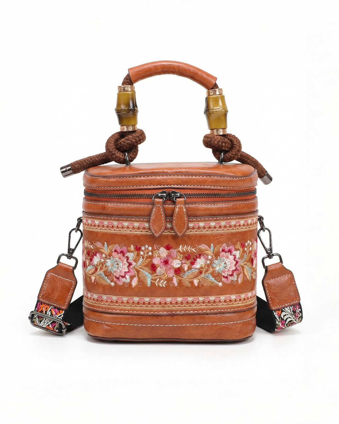 Luxe Floral Embroidered Bucket  Bag