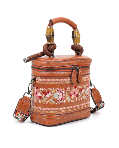 Luxe Floral Embroidered Bucket  Bag