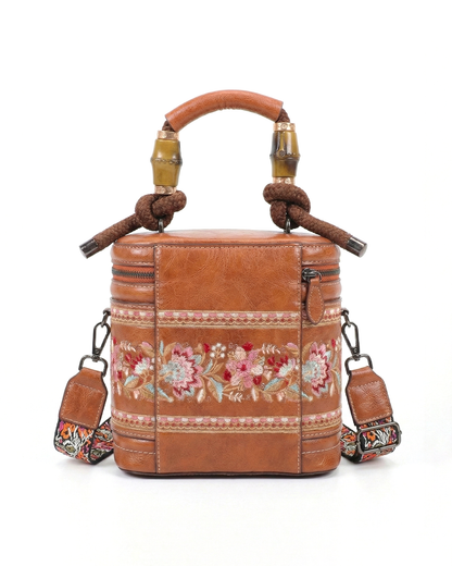 Luxe Floral Embroidered Bucket  Bag