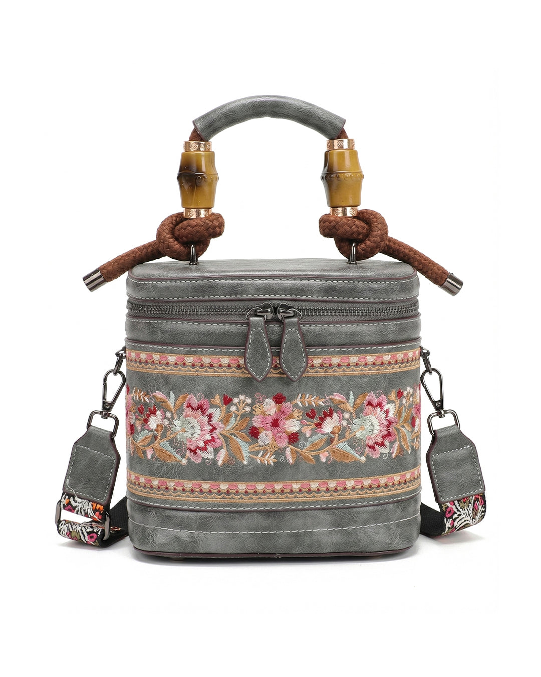 Luxe Floral Embroidered Bucket  Bag