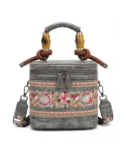 Luxe Floral Embroidered Bucket  Bag