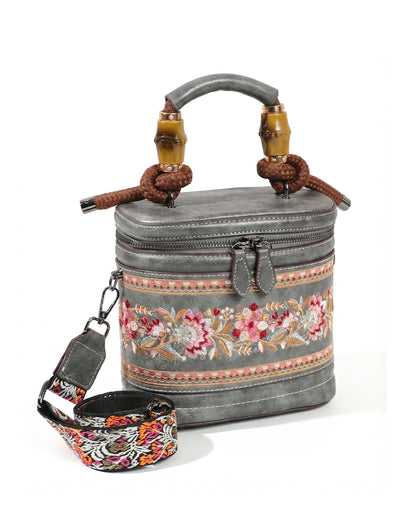 Luxe Floral Embroidered Bucket  Bag