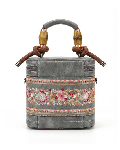 Luxe Floral Embroidered Bucket  Bag