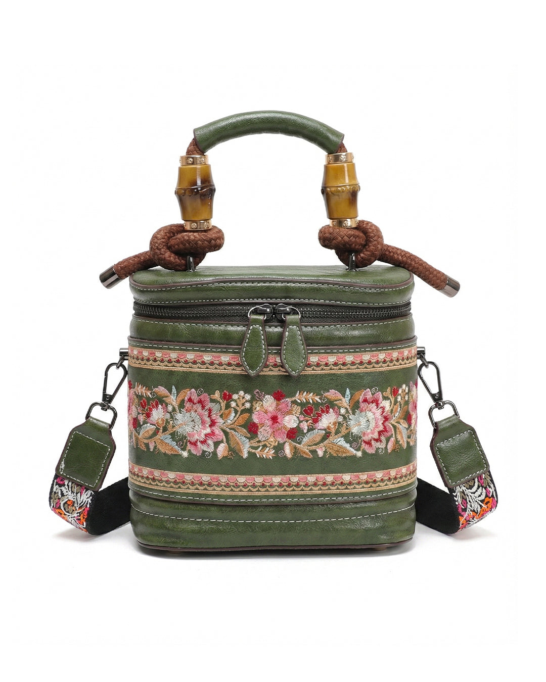 Luxe Floral Embroidered Bucket  Bag