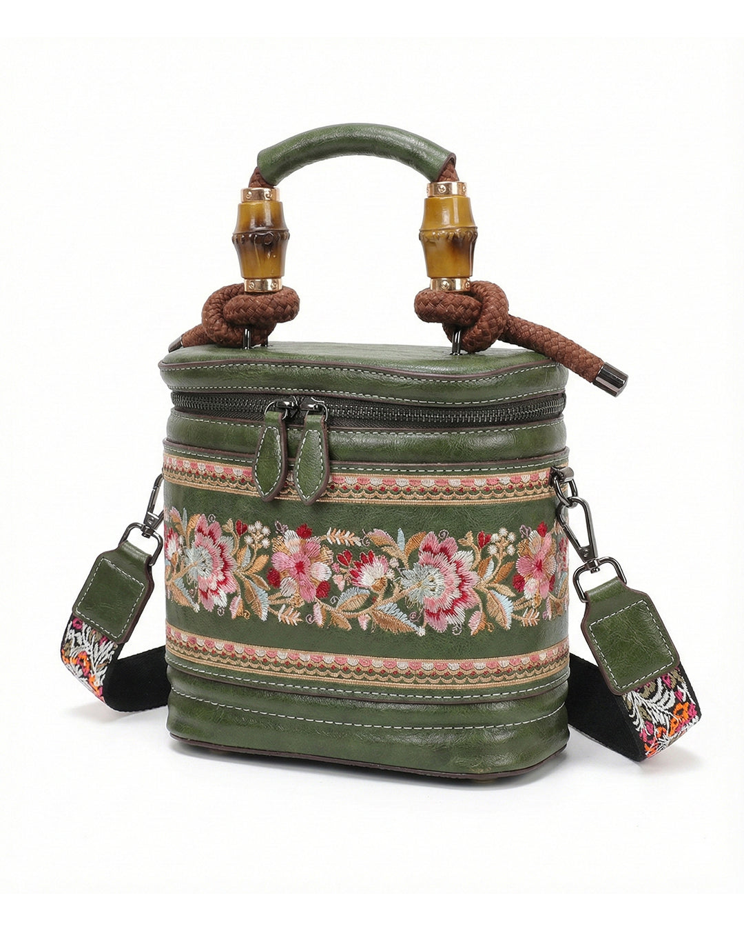 Luxe Floral Embroidered Bucket  Bag