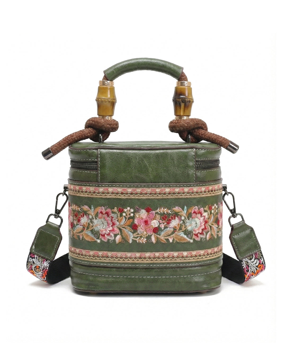 Luxe Floral Embroidered Bucket  Bag