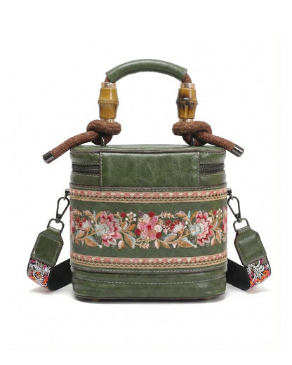 Luxe Floral Embroidered Bucket  Bag