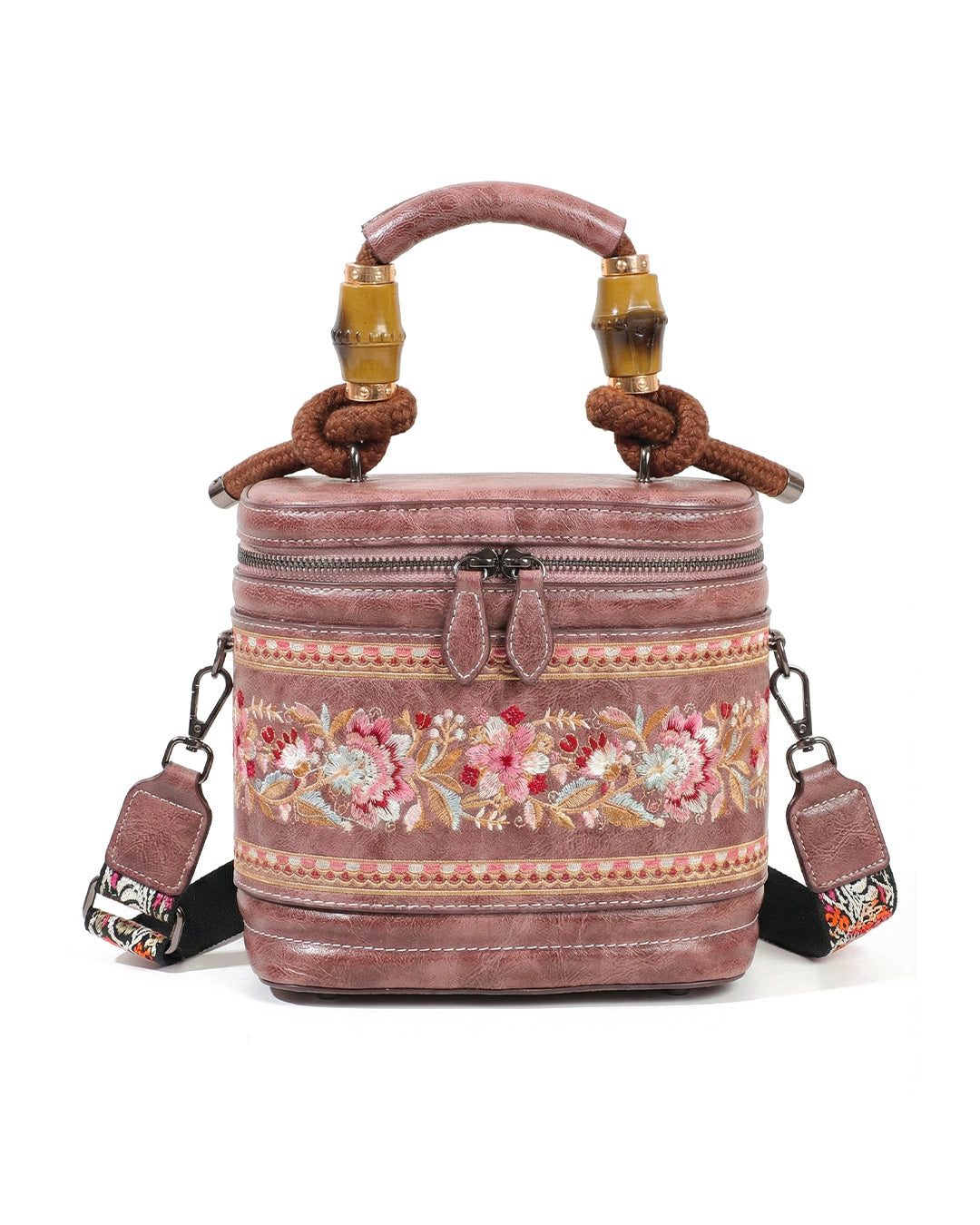 Luxe Floral Embroidered Bucket  Bag