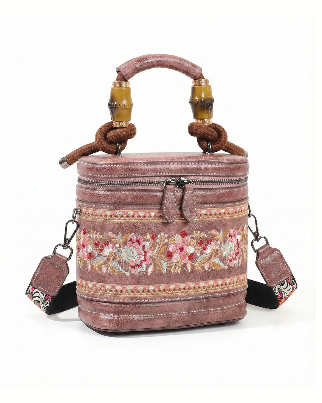 Luxe Floral Embroidered Bucket  Bag
