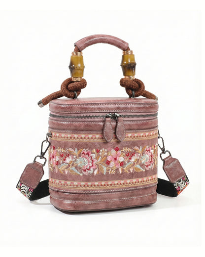 Luxe Floral Embroidered Bucket  Bag