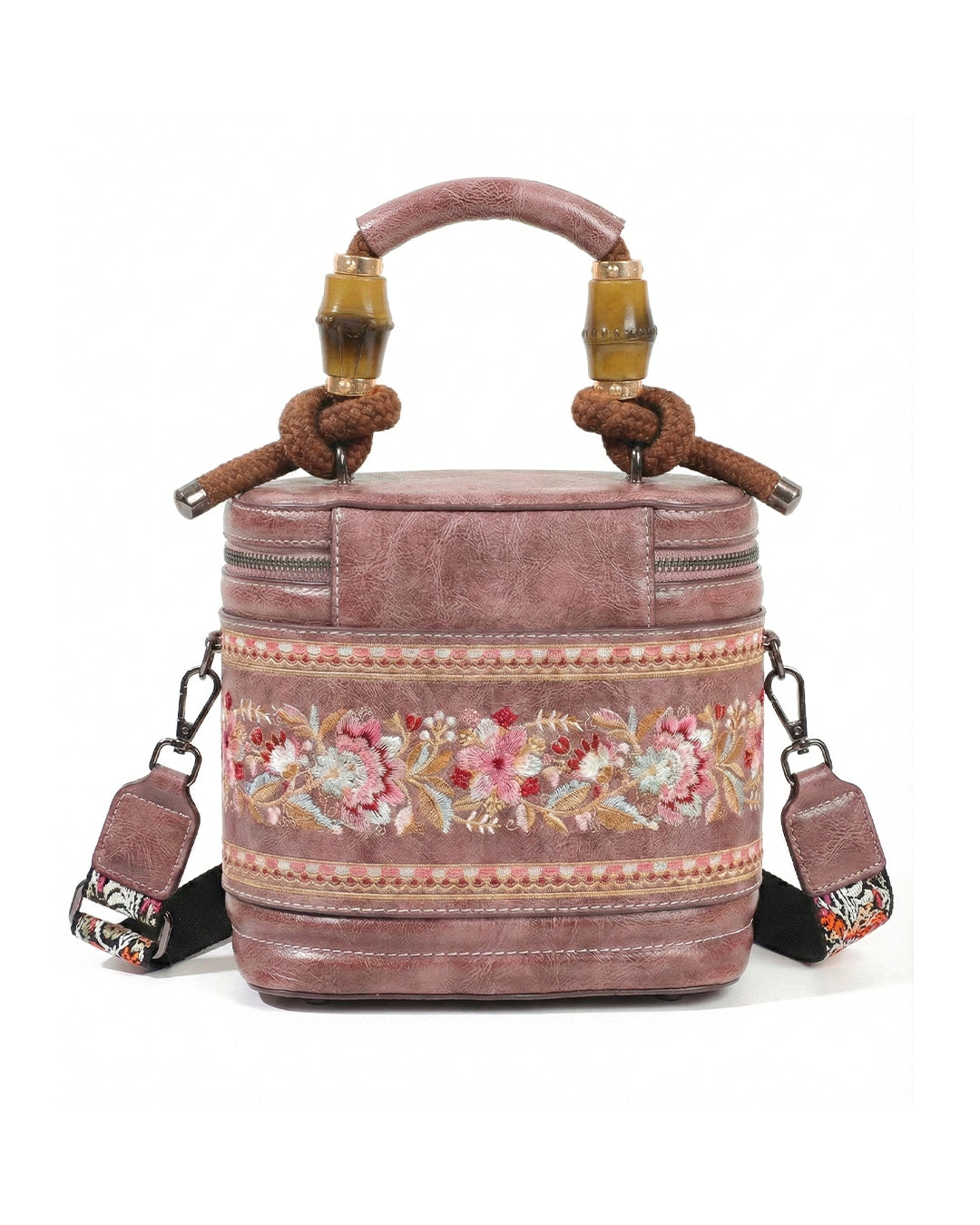 Luxe Floral Embroidered Bucket  Bag