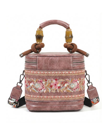 Luxe Floral Embroidered Bucket  Bag