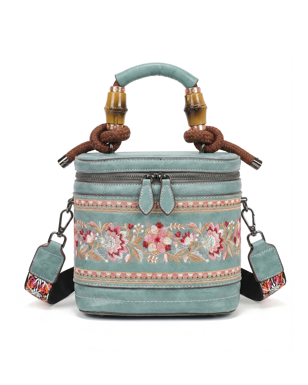 Luxe Floral Embroidered Bucket  Bag