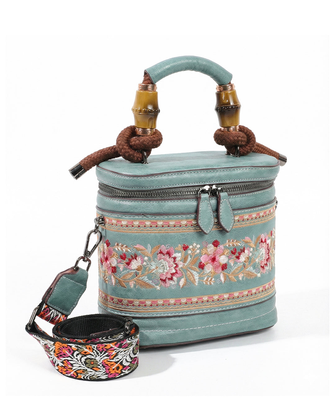 Luxe Floral Embroidered Bucket  Bag