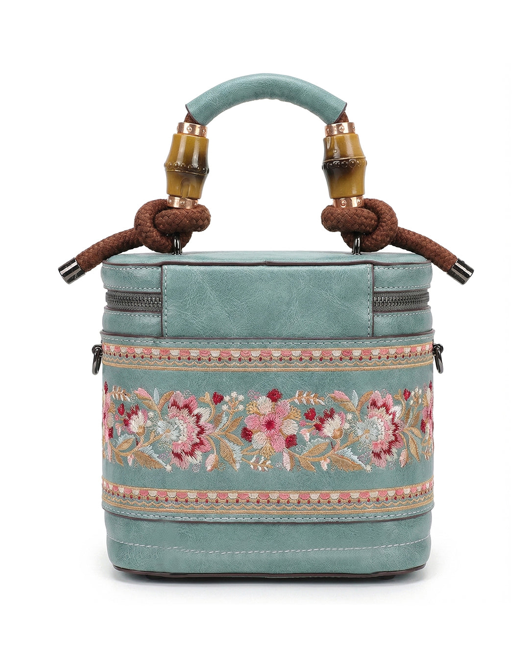 Luxe Floral Embroidered Bucket  Bag