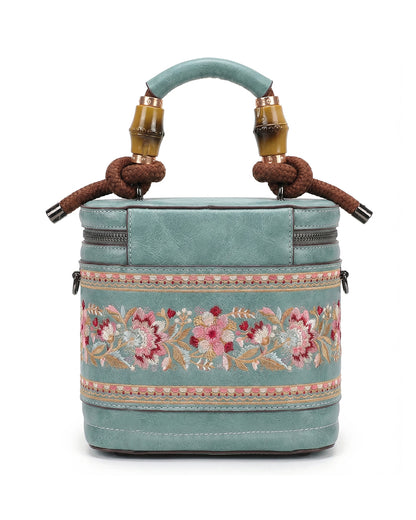 Luxe Floral Embroidered Bucket  Bag
