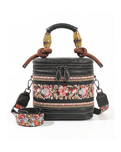 Luxe Floral Embroidered Bucket  Bag