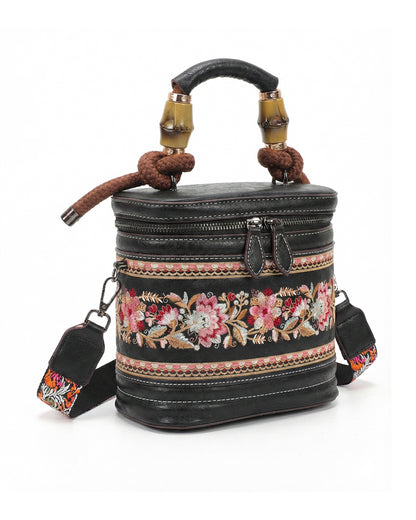 Luxe Floral Embroidered Bucket  Bag