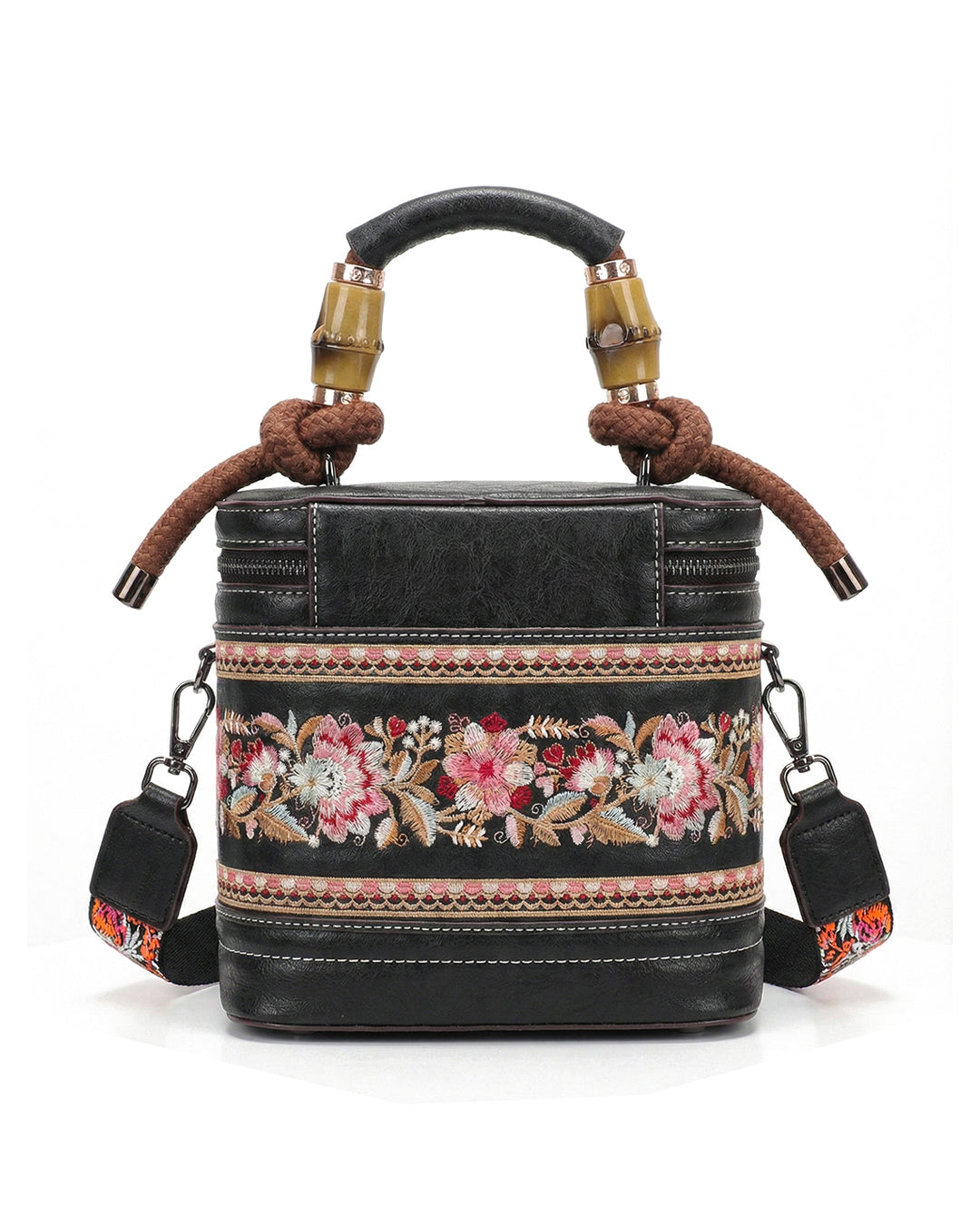 Luxe Floral Embroidered Bucket  Bag