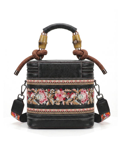 Luxe Floral Embroidered Bucket  Bag
