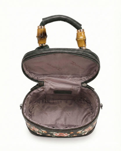 Luxe Floral Embroidered Bucket  Bag
