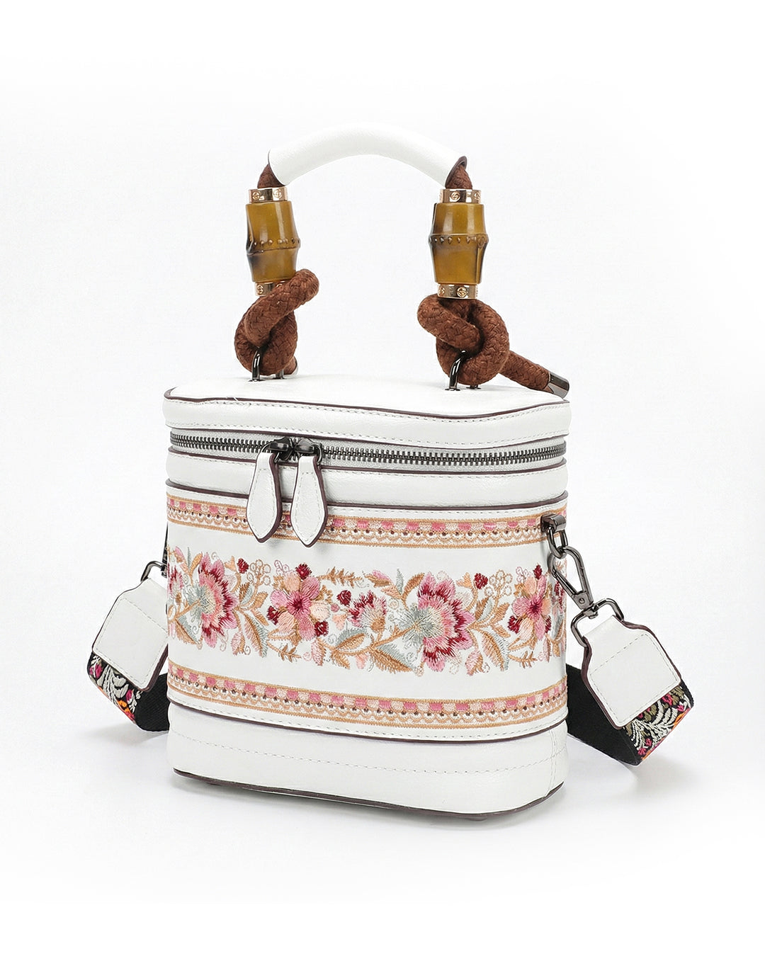Luxe Floral Embroidered Bucket  Bag