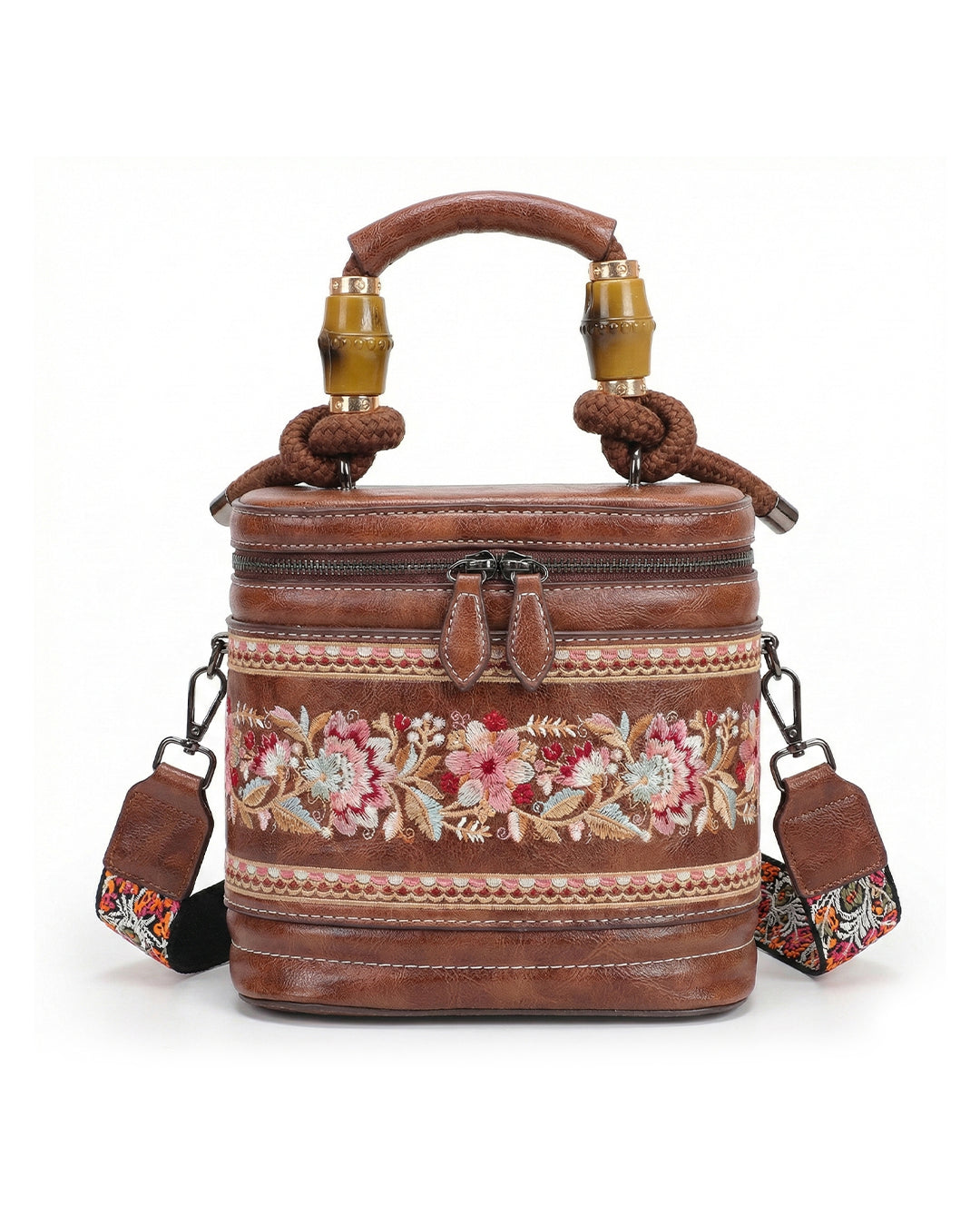 Luxe Floral Embroidered Bucket  Bag