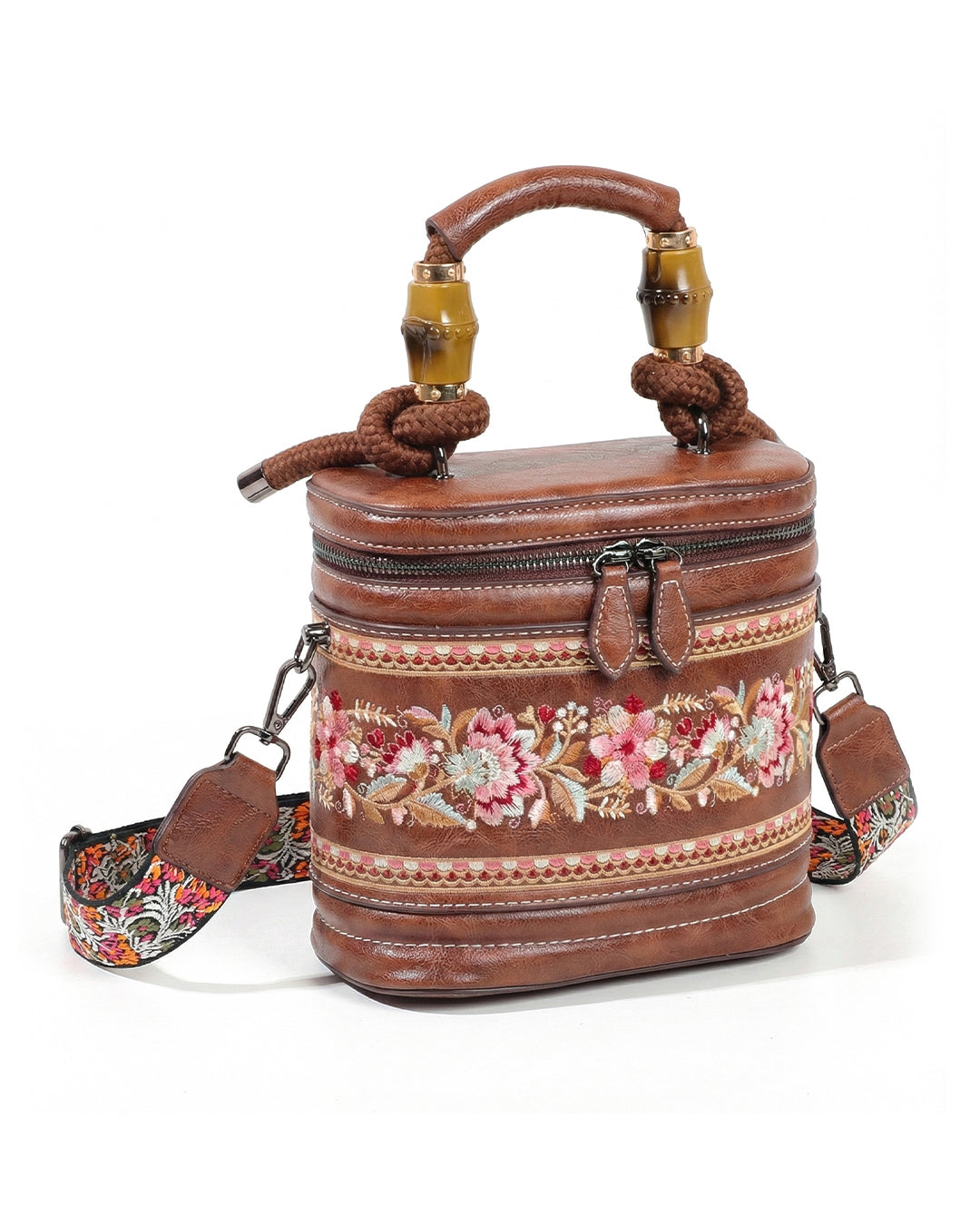 Luxe Floral Embroidered Bucket  Bag