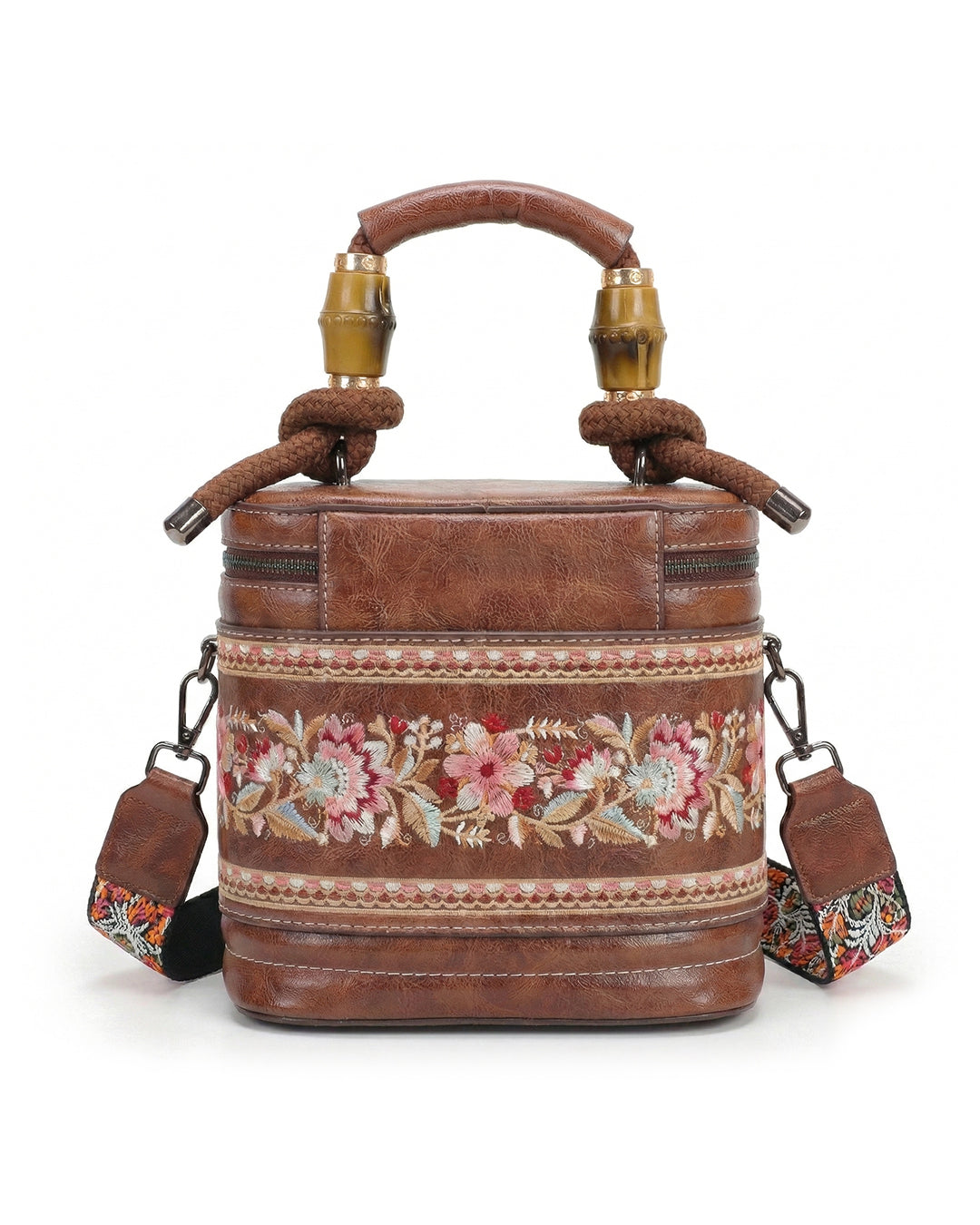 Luxe Floral Embroidered Bucket  Bag