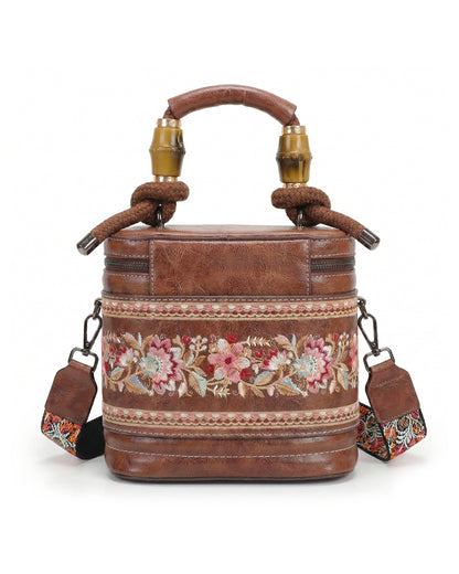 Luxe Floral Embroidered Bucket  Bag