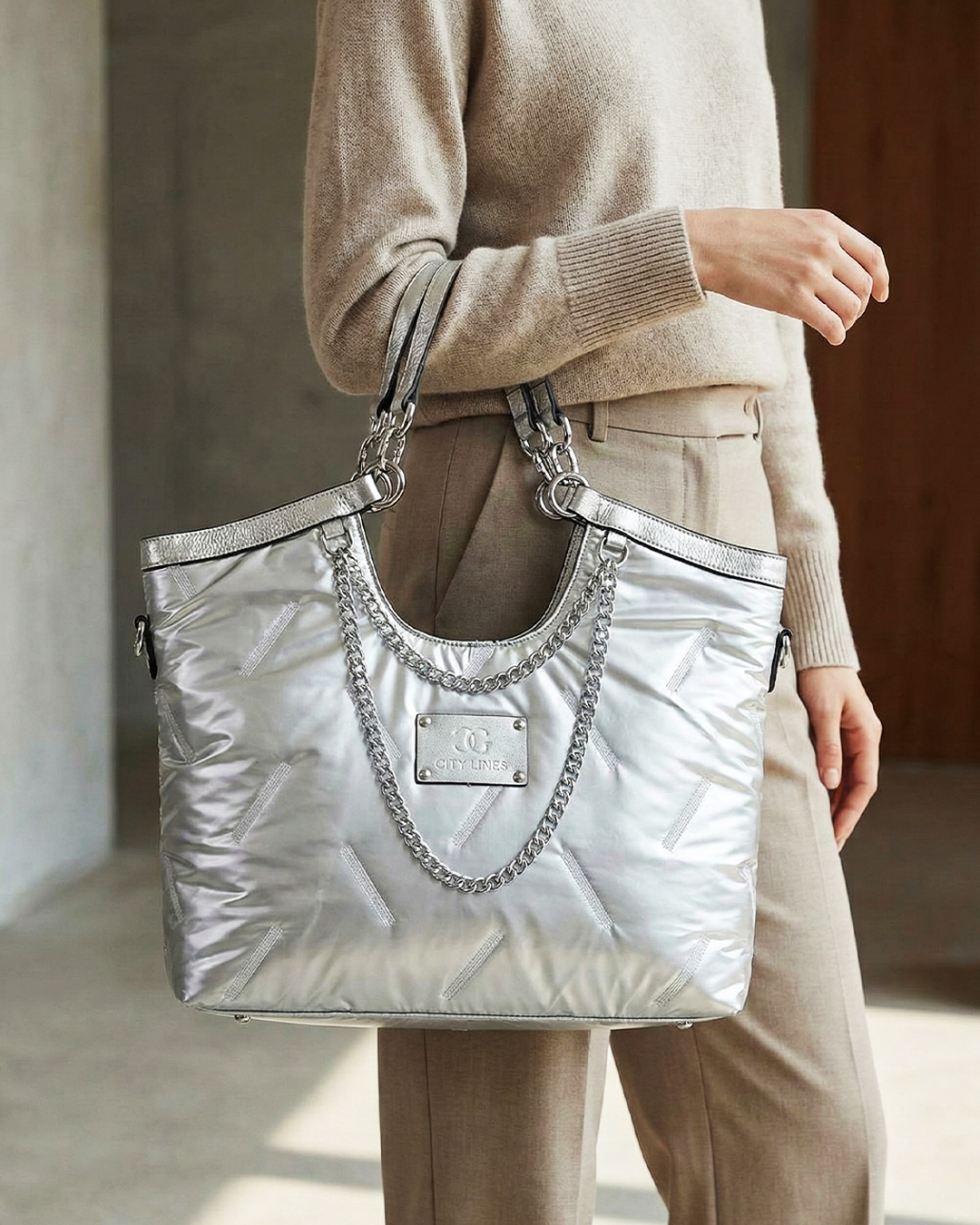 City Girls Futurist puffer Metallic Tote