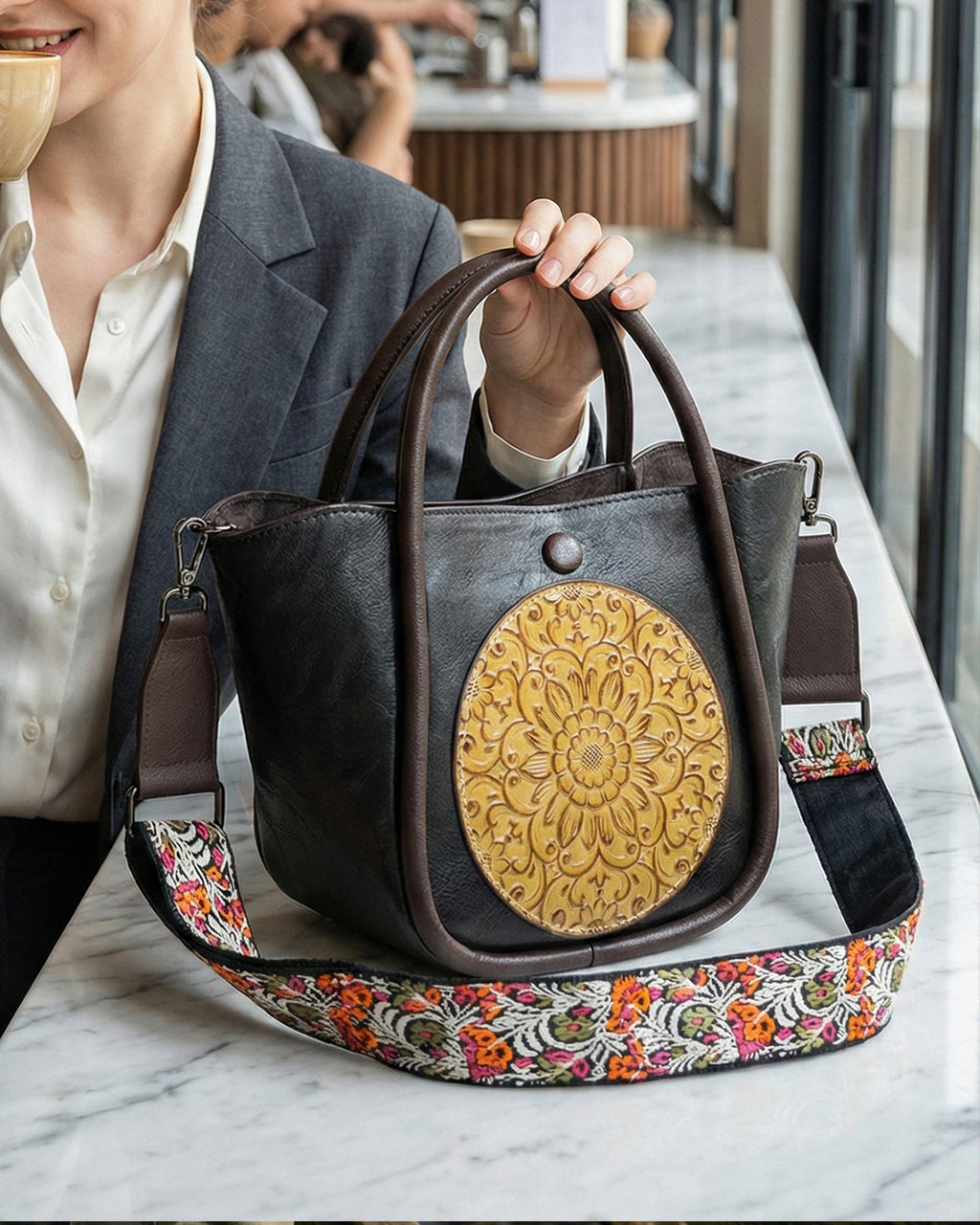 Artisanal Burnished Floral Medallion Bag