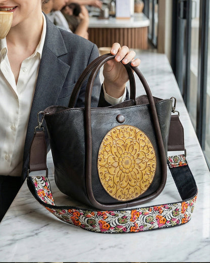 Artisanal Burnished Floral Medallion Bag