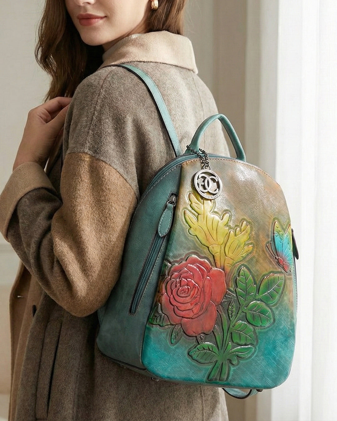Embossed Rose Textured Luxury Backpack