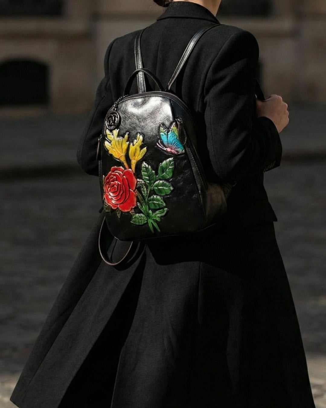 Embossed Rose Textured Luxury Backpack
