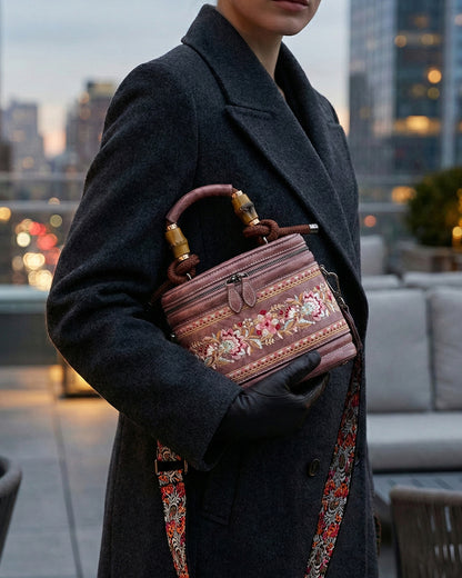 Luxe Floral Embroidered Bucket  Bag